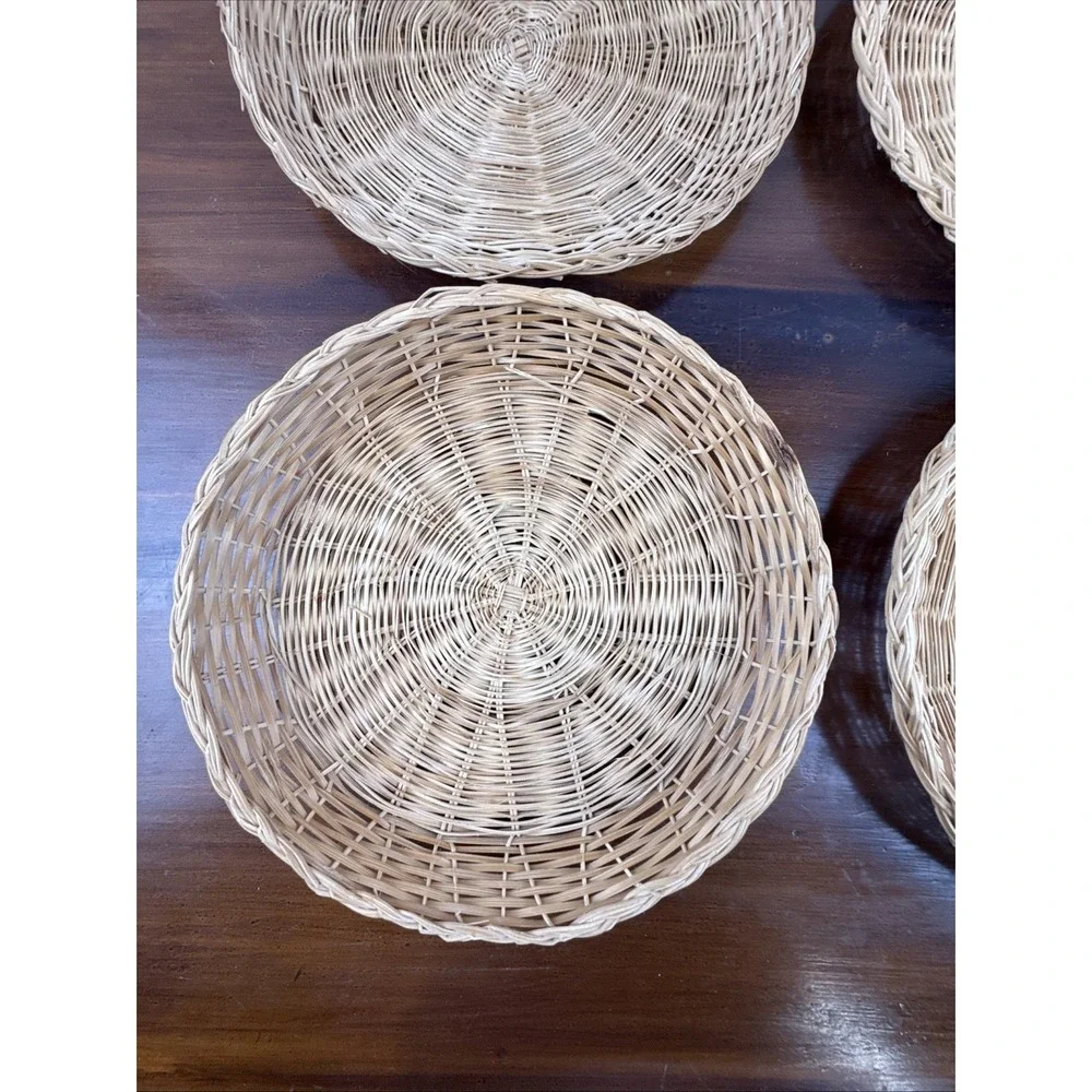 VTG Set of 4: Wicker Rattan Bamboo Round Paper Plate Holders 10
